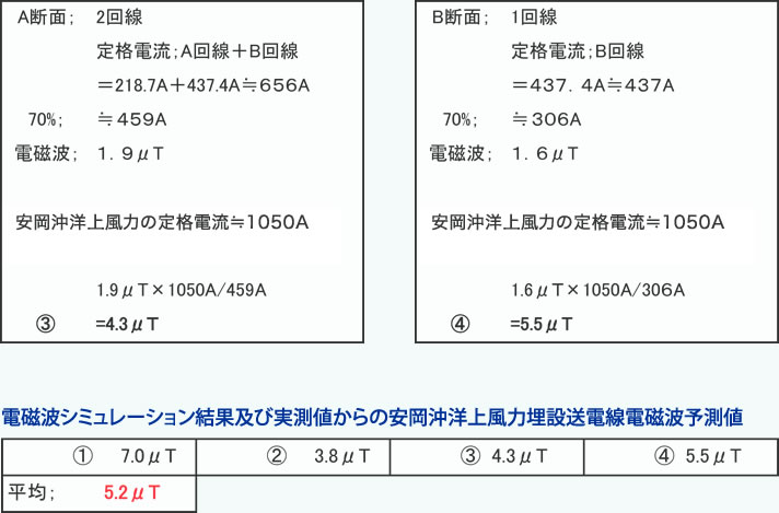 電磁波シミュレーション結果及び実測値からの安岡沖洋上風力埋設送電線電磁波予測値